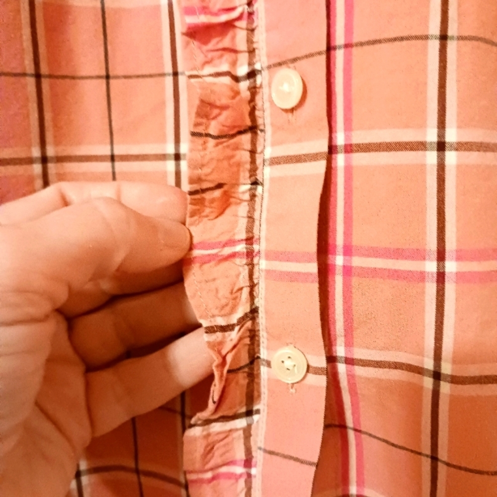 Plaid Ruffle Long Sleeve Button Down - Picture 2 of 10